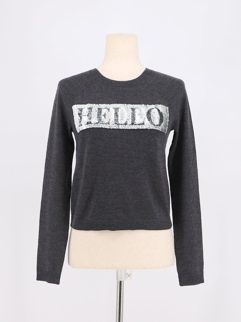 Alice + Olivia Hello Goodbye Embellished Wool Sweater Gray Size S